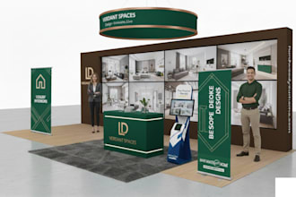 create realistic 3d booth mockup for your brand