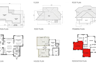 do 2d floor plan, foundation plan, roof plan, framing plan house plan renovation