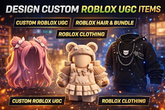 design custom roblox ugc items, roblox hair, ugc bundle, roblox clothing