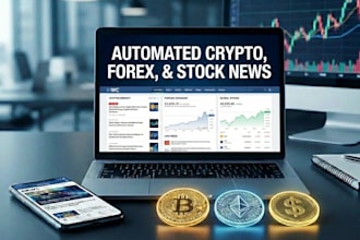 build crypto website for automated cryptocurrency, forex, and stock news