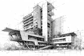 draw architectural of building and urban sketches