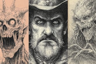 illustrate handmade horror monsters and characters