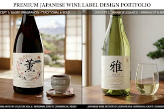 design an authentic japanese style wine label with kanji calligraphy