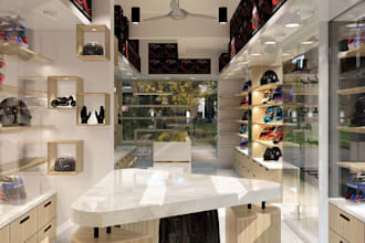 render 3d motorcycle showroom interior, commercial space,cgi retail store design