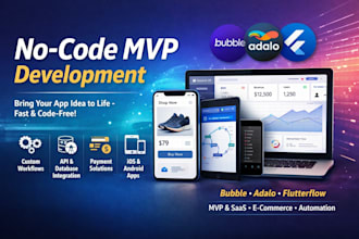 build your mvp using bubble io custom no code app using adalo flutterflow