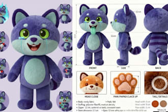 design custom plush toy reference sheet, tech pack, teddy  and ych concept