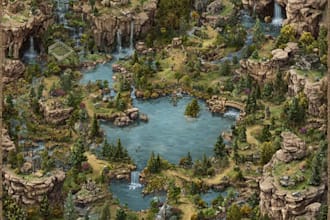 illustrate unique fantasy world map design for games campaigns fiction