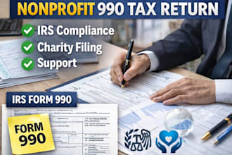 prepare nonprofit 990 tax return, irs compliance, charity filing support