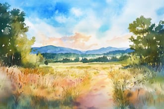 draw a watercolor landscape illustration