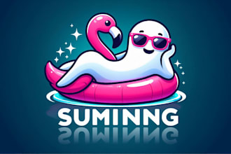 do funny ghost relaxing in flamingo pool float logo bonus free editible file