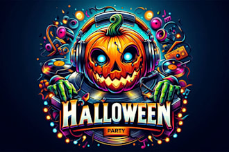 make halloween pumpkin zombie dj music party logo for you with new concept