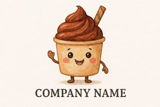 do watercolor cartoon cup chocolate ice cream mascot logo within 12 hours
