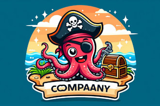 custom cartoon pirate octopus mascot logo design for brands and companies