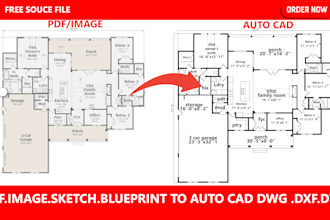 convert PDF or hand sketch to autocad dwg dxf 2d drawings