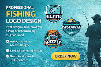 design a bold fishing or fisherman logo for your brand