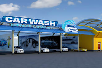 design 3d car wash design, auto car wash, smart car wash car clearing facility