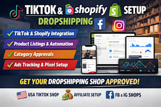 set up tiktok shop, fix tik tok shop facebook shop, shopify dropshipping store