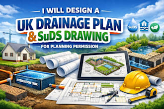 design a UK drainage plan and suds drawing for planning permission