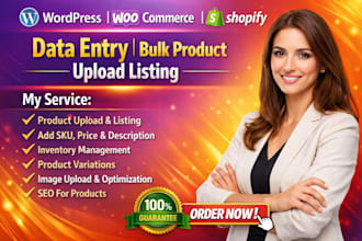 add wordpress woocommerce shopify mercari data entry bulk product upload listing