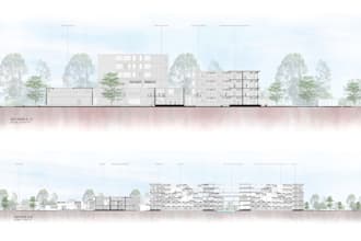 render architectural section and elevation professionally in photoshop