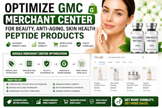 optimize gmc merchant center for beauty anti aging skin health peptide products