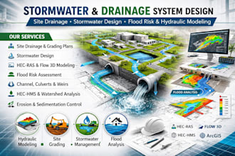 do civil engineering drainage, grading plan drawing, flood hydrology, hydraulics