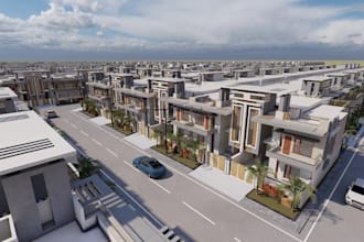render 3d residential estate,condos design,townhouse complex, community entrance