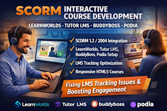 create interactive course with scorm for learnworld, tutorlms, buddyboss, podia