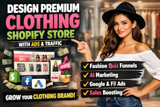 design premium clothing shopify store with ads traffic fashion quiz ai marketing
