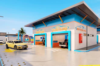 design 3d car wash, car wash facility layout automotive wash bay, car cleaning