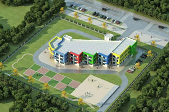 revamp modern kindergarten campus,preschool campus design, landscape park render