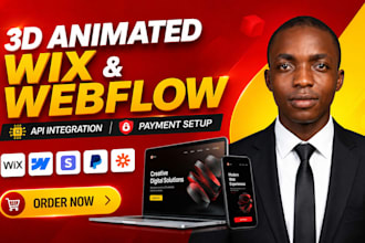 build 3d animated wix webflow website with API integration and payment setup