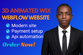build 3d animated wix webflow website with API automation and payment setup