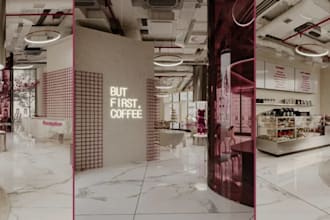modern 3d biophilic elements,cafecore,restaurant, pastryshop,open outdoor spaces