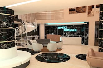 reimaging modern hotel interior,bedroom space, lounge design,coffee shop render