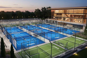 create 3d padel court, 3d pickleball court design, sport facility, 3d rendering