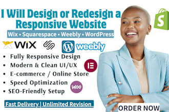 design or redesign responsive wix store, squarespace, weebly, wordpress website