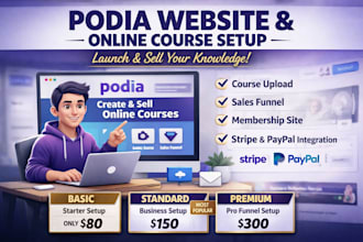 create podia website setup and online course website