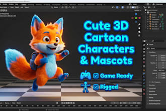 create cute 3d cartoon characters, animal mascot designs for games and animation