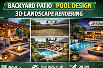 design backyard patio design, pool design and 3d landscape rendering