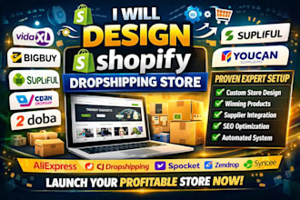 design shopify dropshipping store vidaxl bigbuy supliful youcan dropship doba