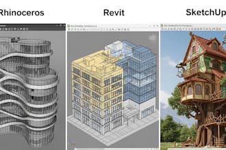 do 3d modeling architecture with rhinoceros, revit, sketchup
