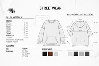 design tech pack for streetwear, activewear, sportswear, fashion sketch