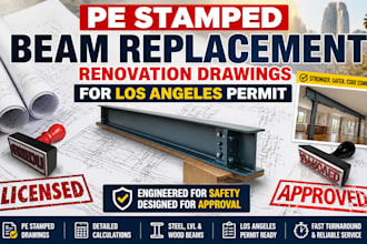 deliver pe stamped beam replacement renovation drawings for los angeles permit