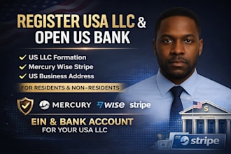 register USA llc and open USA bank with mercury, wise, stripe
