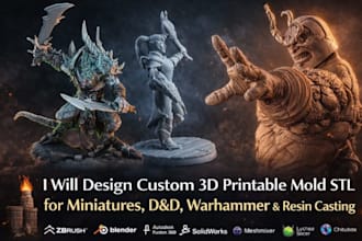 do custom 3d printable mold stl for miniatures, dnd, warhammer, resin casting