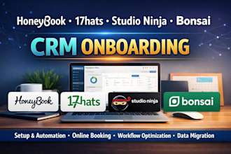 setup, automate honeybook, 17hats, dubsado, studio ninja, bonsai CRM onboarding