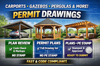 create pergola design, gazebo, patio and backyard design with permit drawings