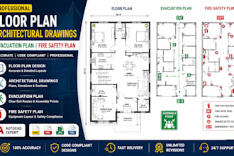 floor plan  architecture evacuation plan  autocad  fire safety