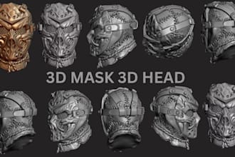 sculpt custom 3d mask 3d helmet, 3d head for cosplay and 3d printing, stl model